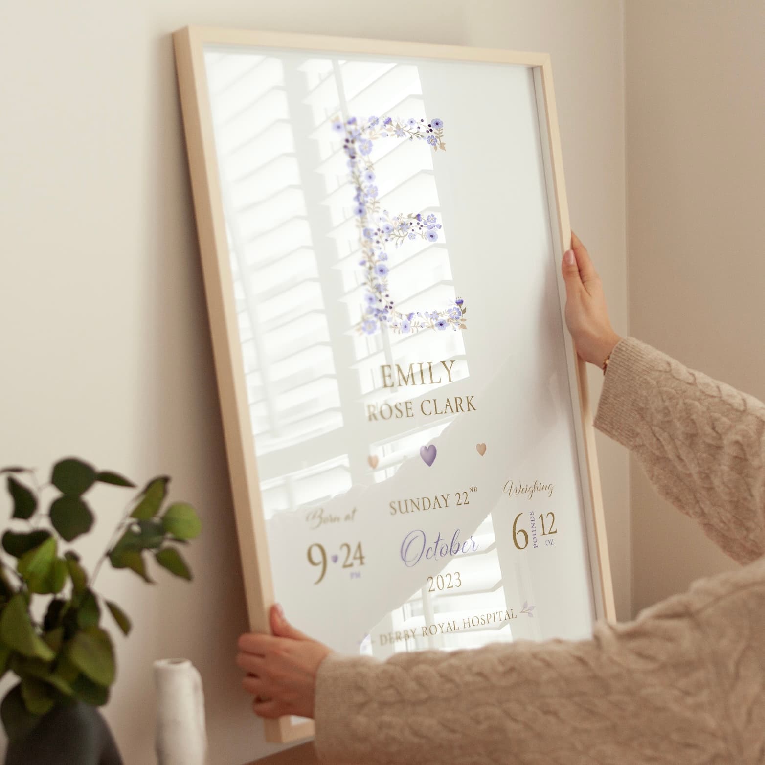 Framed personalised print displayed as a gift